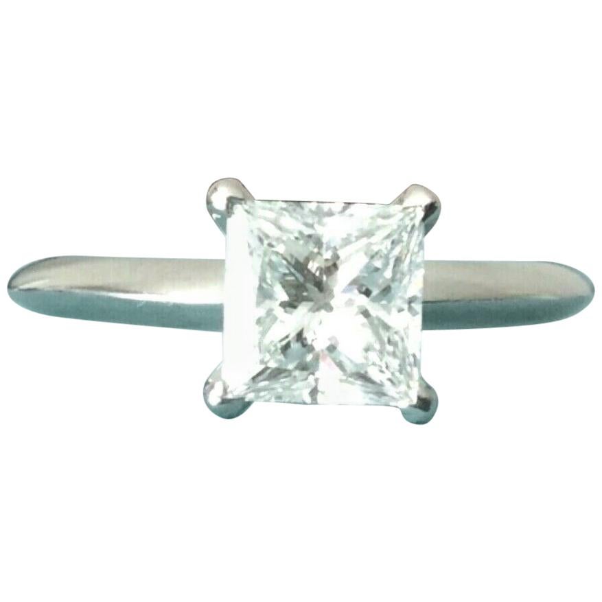 Tiffany & Co. Platinum and Diamond Princess Cut Ring 1.26 Carat F VS1