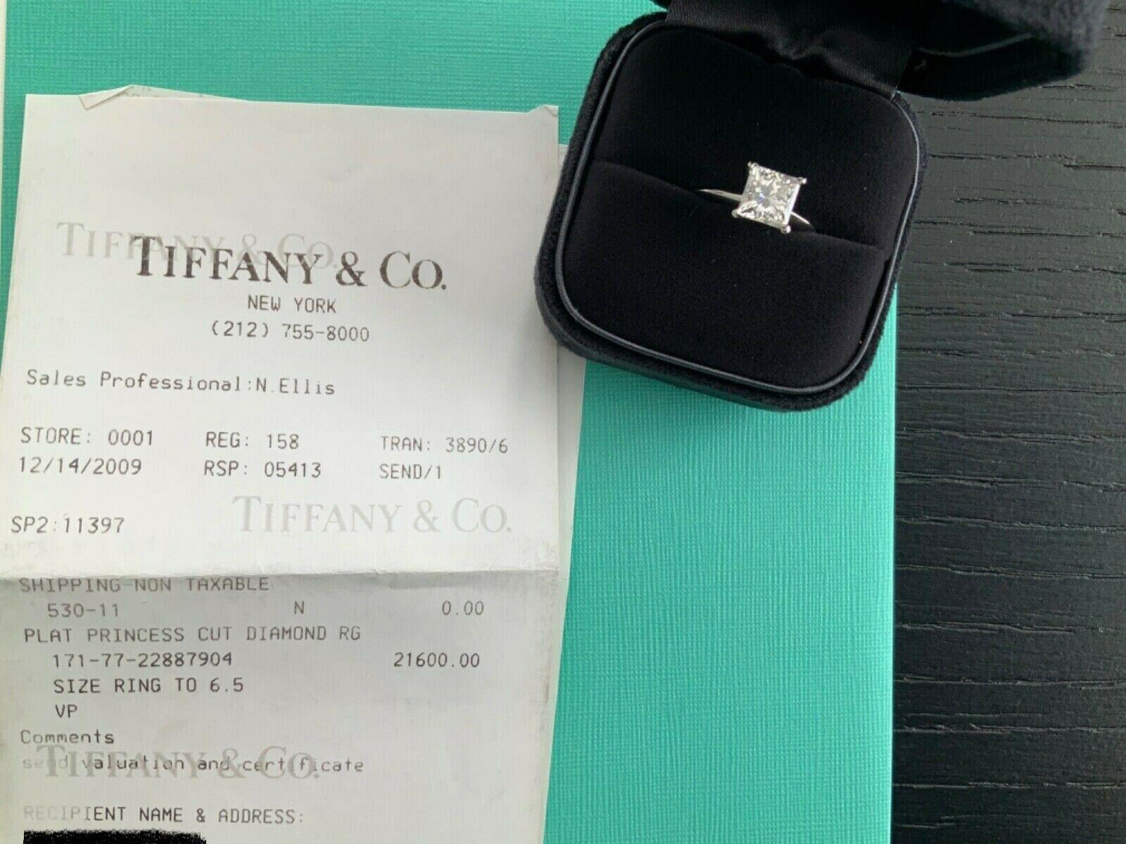 Tiffany & Co. Platinum and Diamond Princess Cut Ring 1.71 Carat H VS1 5