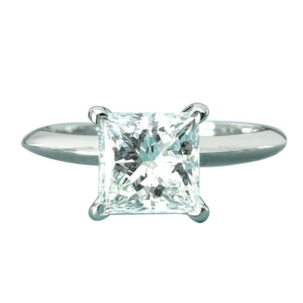 Tiffany & Co. Platinum and Diamond Princess Cut Ring 1.71 Carat H VS1