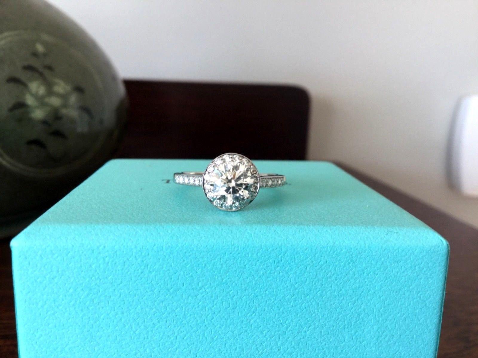 Tiffany & Co. Platinum and Diamond Round Engagement Ring 1.29 Carat 9