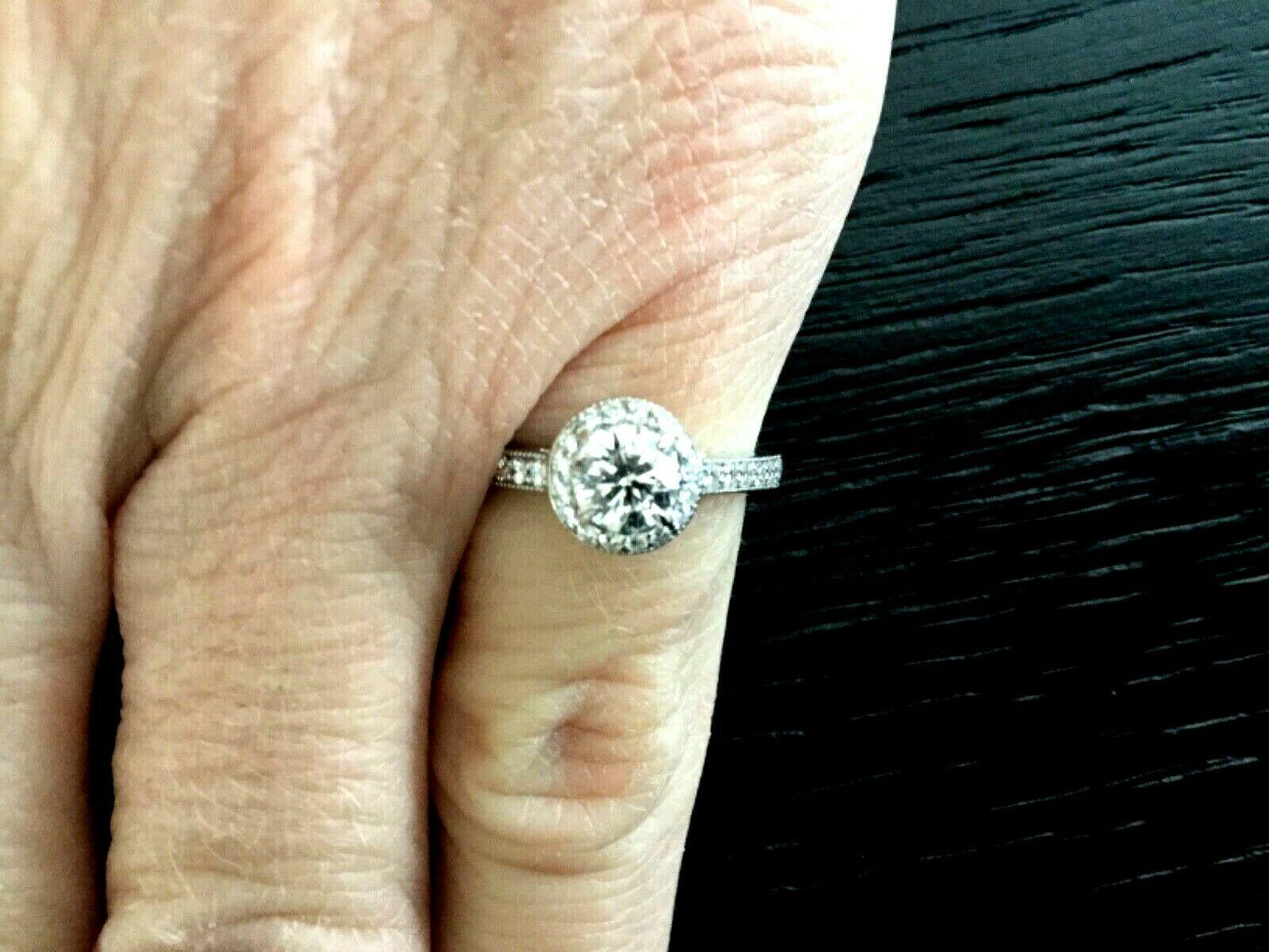 Round Cut Tiffany & Co. Platinum and Diamond Round Engagement Ring E VS1 Triple Excellent For Sale