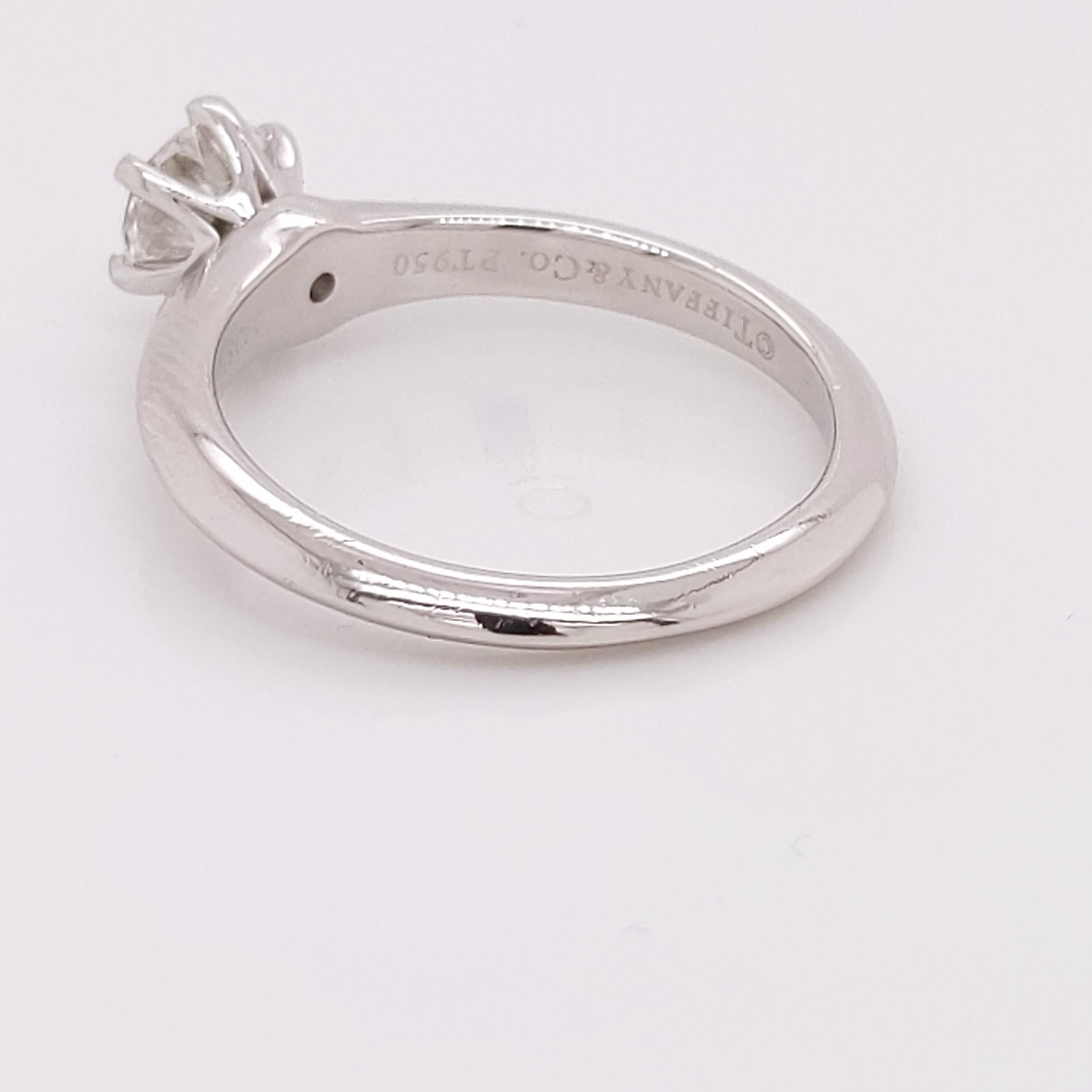 Tiffany & Co. Platinum and Diamond Solitaire Ring w 0.74 Carat Center In Excellent Condition In Carmel, IN