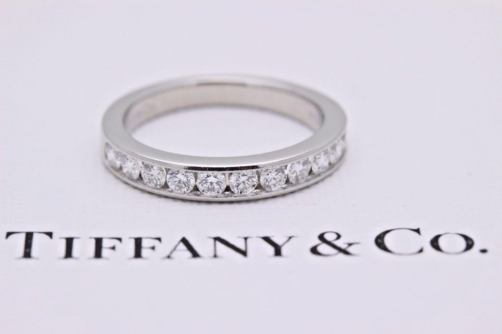 Round Cut Tiffany & Co. Platinum and Diamond Wedding Band Ring 2.5 MM For Sale