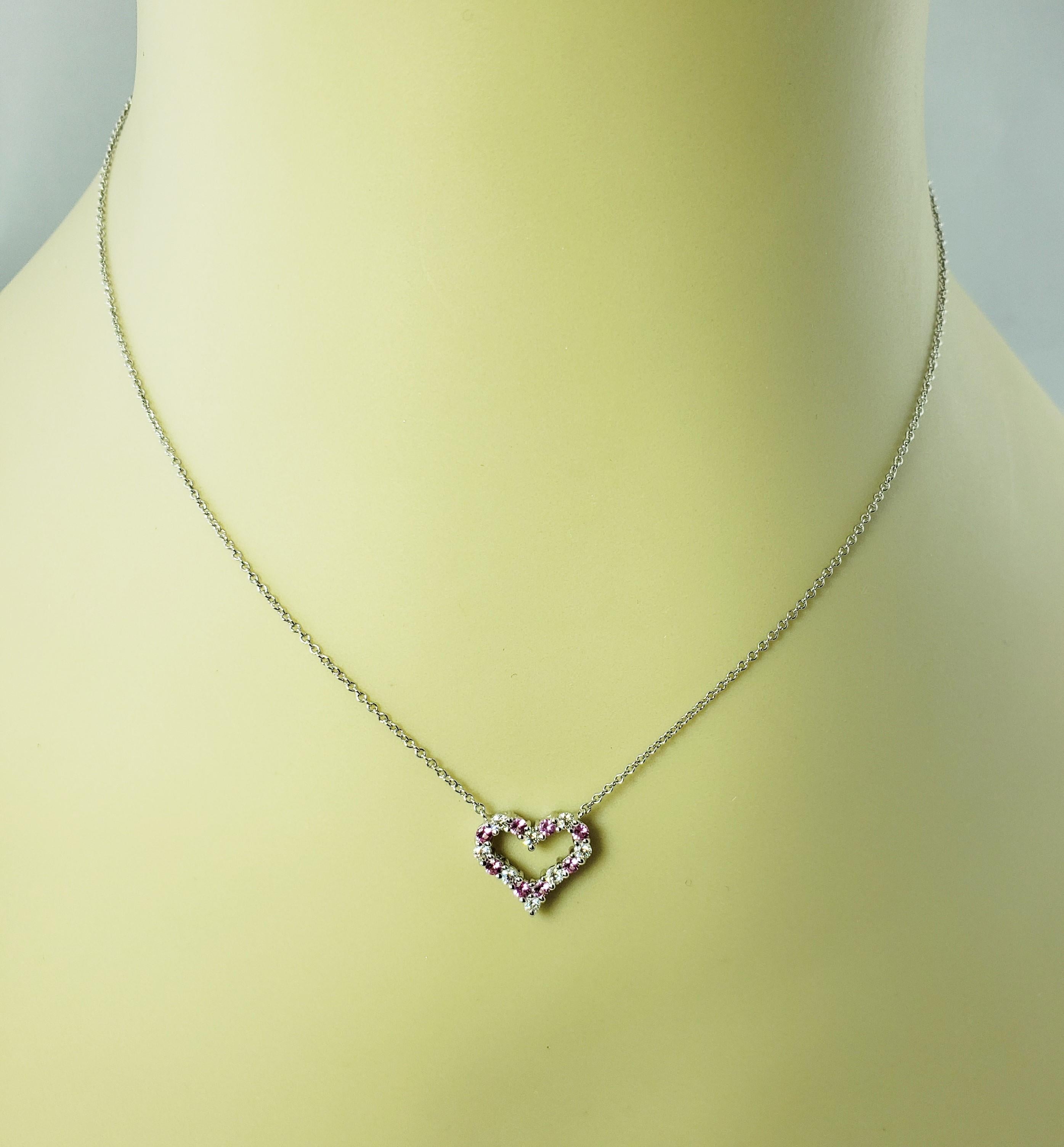 Round Cut Tiffany & Co. Platinum and Pink Sapphire Heart Necklace with Box