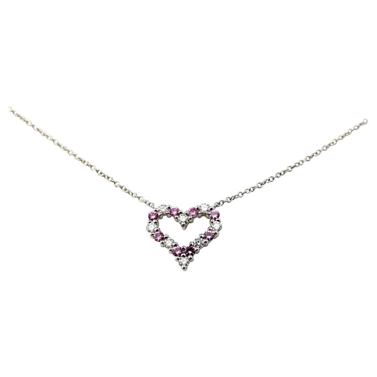 Tiffany and Co. Platinum and Pink Sapphire Heart Necklace with Box at ...