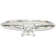 Tiffany & Co. Platinum and Princes Cut Diamond Solitaire Engagement Ring