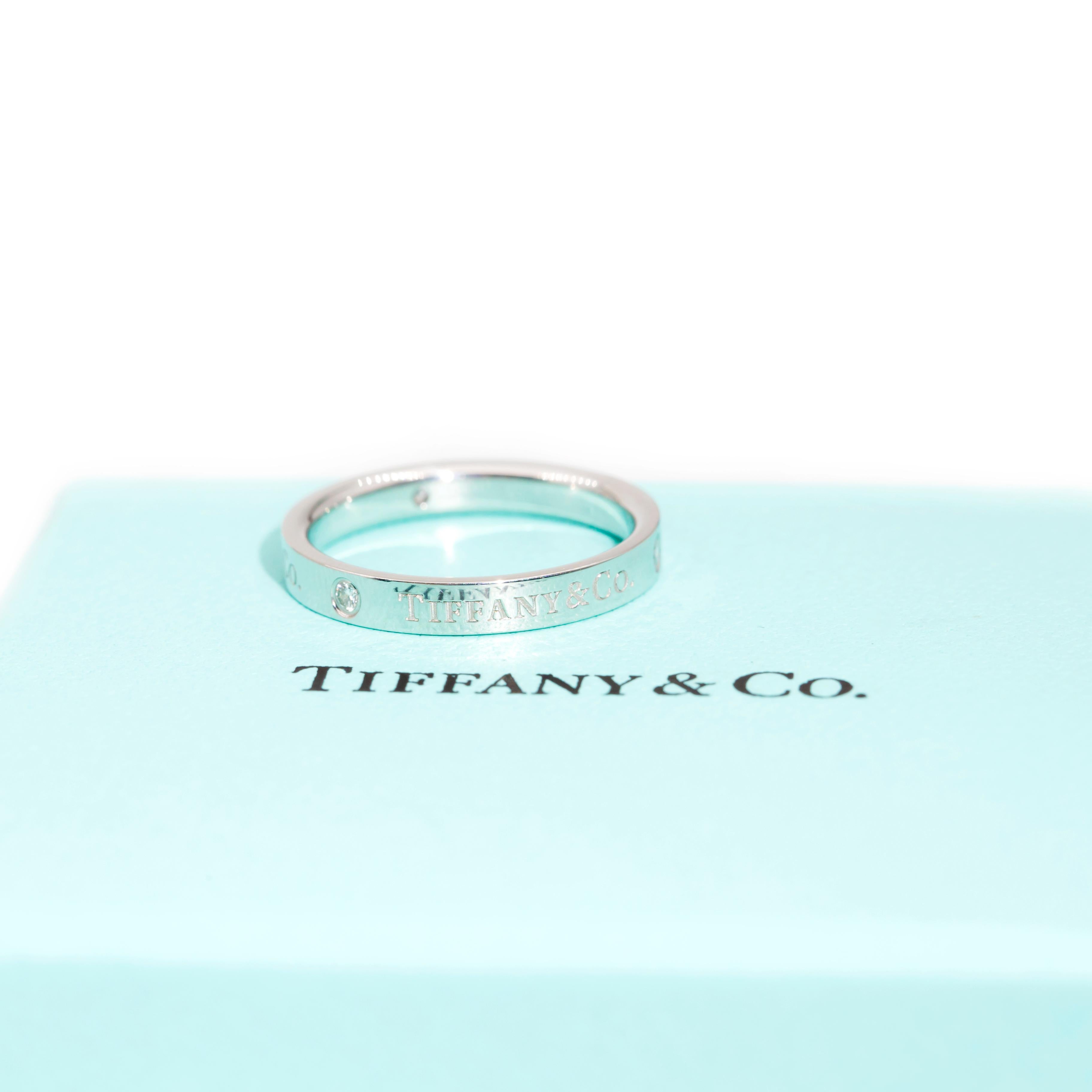 Contemporary Tiffany & Co Platinum and Round Brilliant Cut Diamond Band Ring with Box