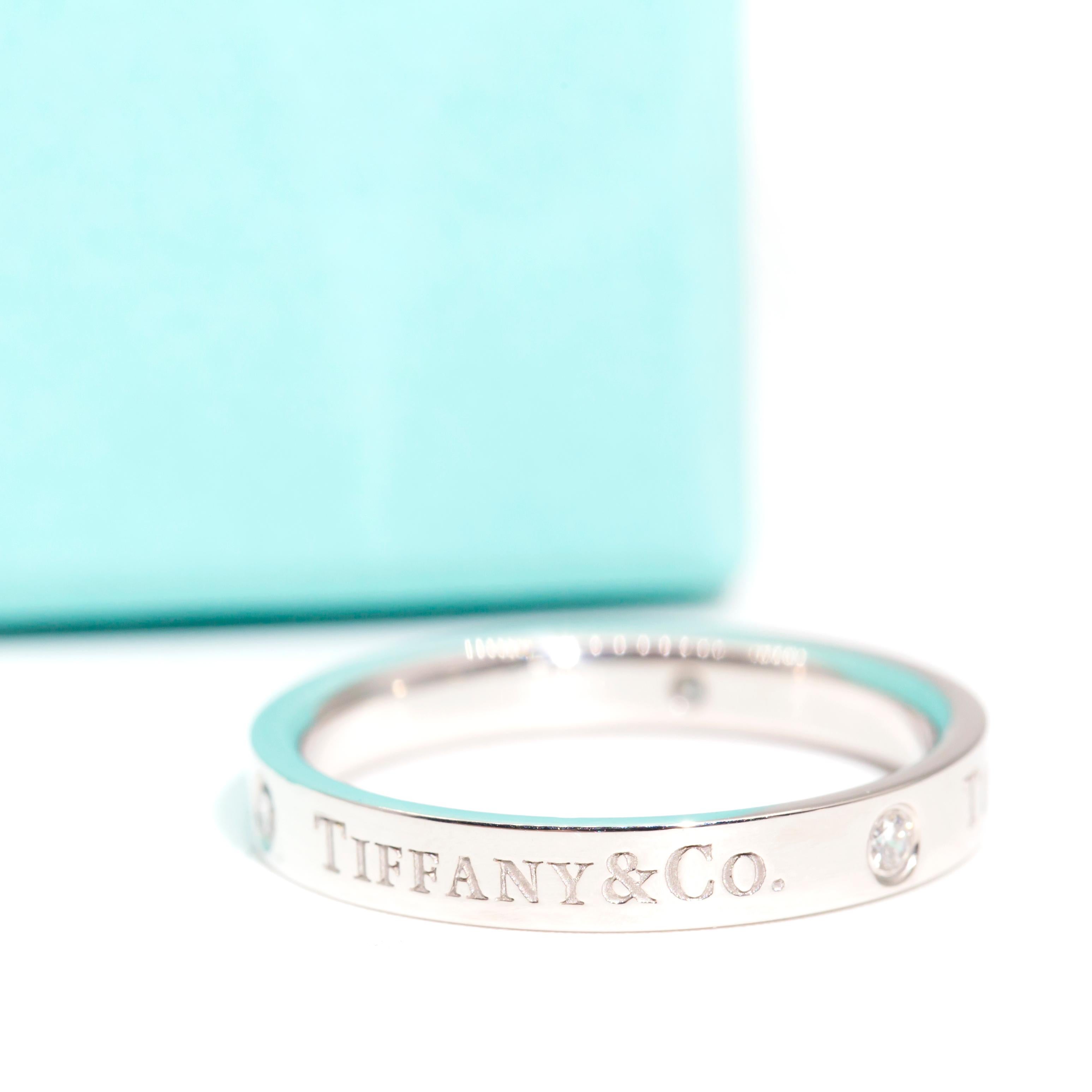 Tiffany & Co Platinum and Round Brilliant Cut Diamond Band Ring with Box In Good Condition In Hamilton, AU