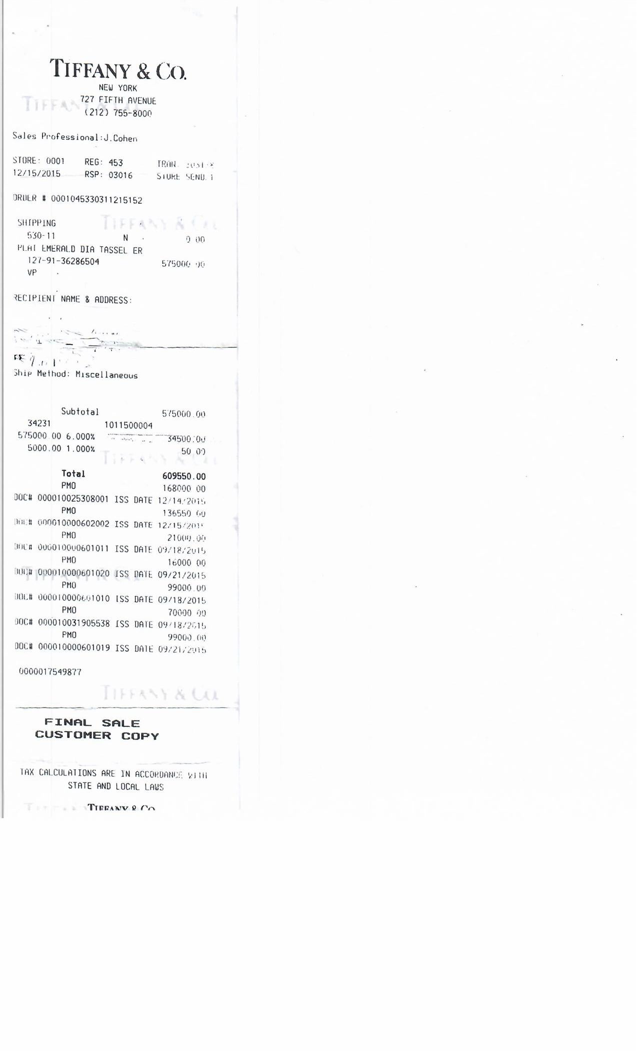 Emerald Cut Tiffany & Co. Platinum and Zambian Emerald Tassel Diamond Earrings w/ Paperwork For Sale