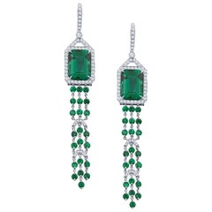 Tiffany & Co. Platinum and Zambian Emerald Tassel Diamond Earrings w/ Paperwork