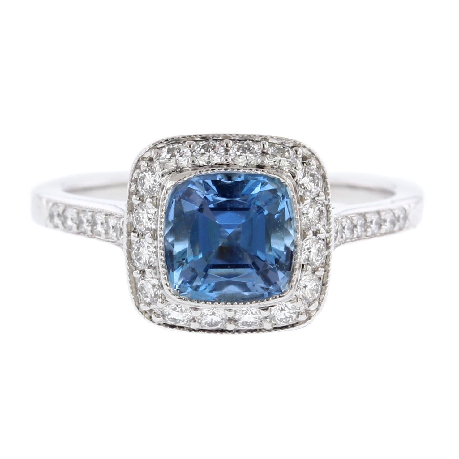 Tiffany & Co. Platinum Aquamarine and Diamond Legacy Ring