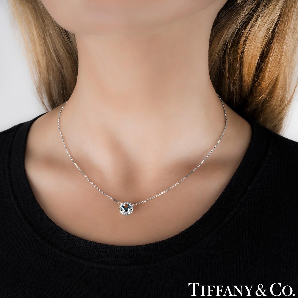 Round Cut Tiffany & Co. Platinum Aquamarine & Diamond Soleste Pendant For Sale
