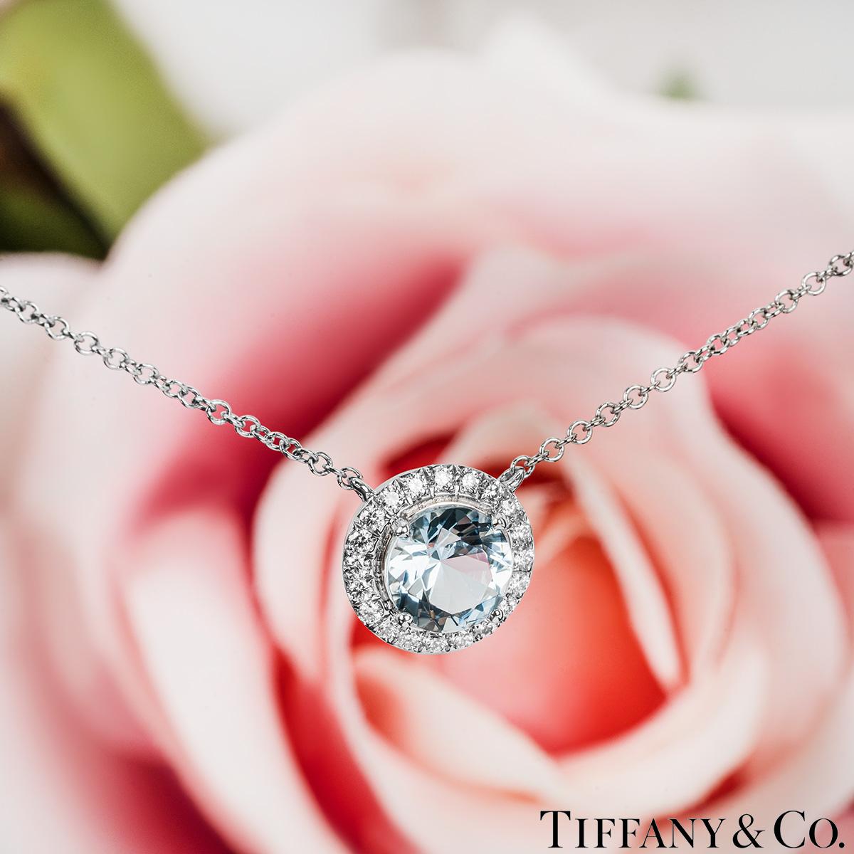 Tiffany & Co. Platinum Aquamarine & Diamond Soleste Pendant In Excellent Condition For Sale In London, GB
