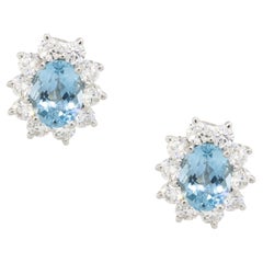 Tiffany & Co. Platinum Aquamarine & Diamond Stud Earrings