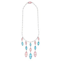 Tiffany & Co. Platinum Aquamarine, Morganite, and Diamond Drop Necklace
