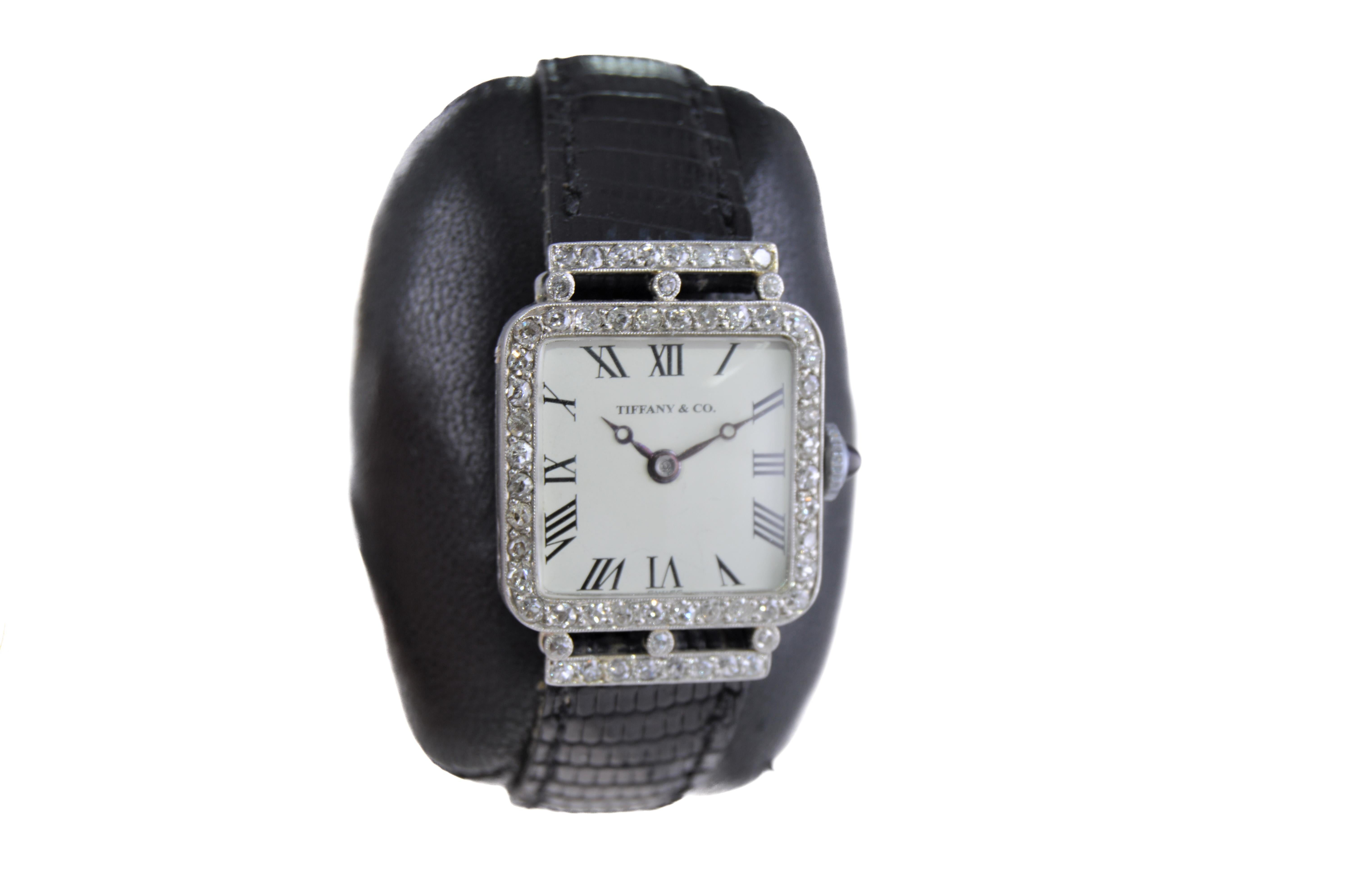Tiffany & Co. Platinum Art Deco Ladies Diamond Dress Watch, 1920s 3