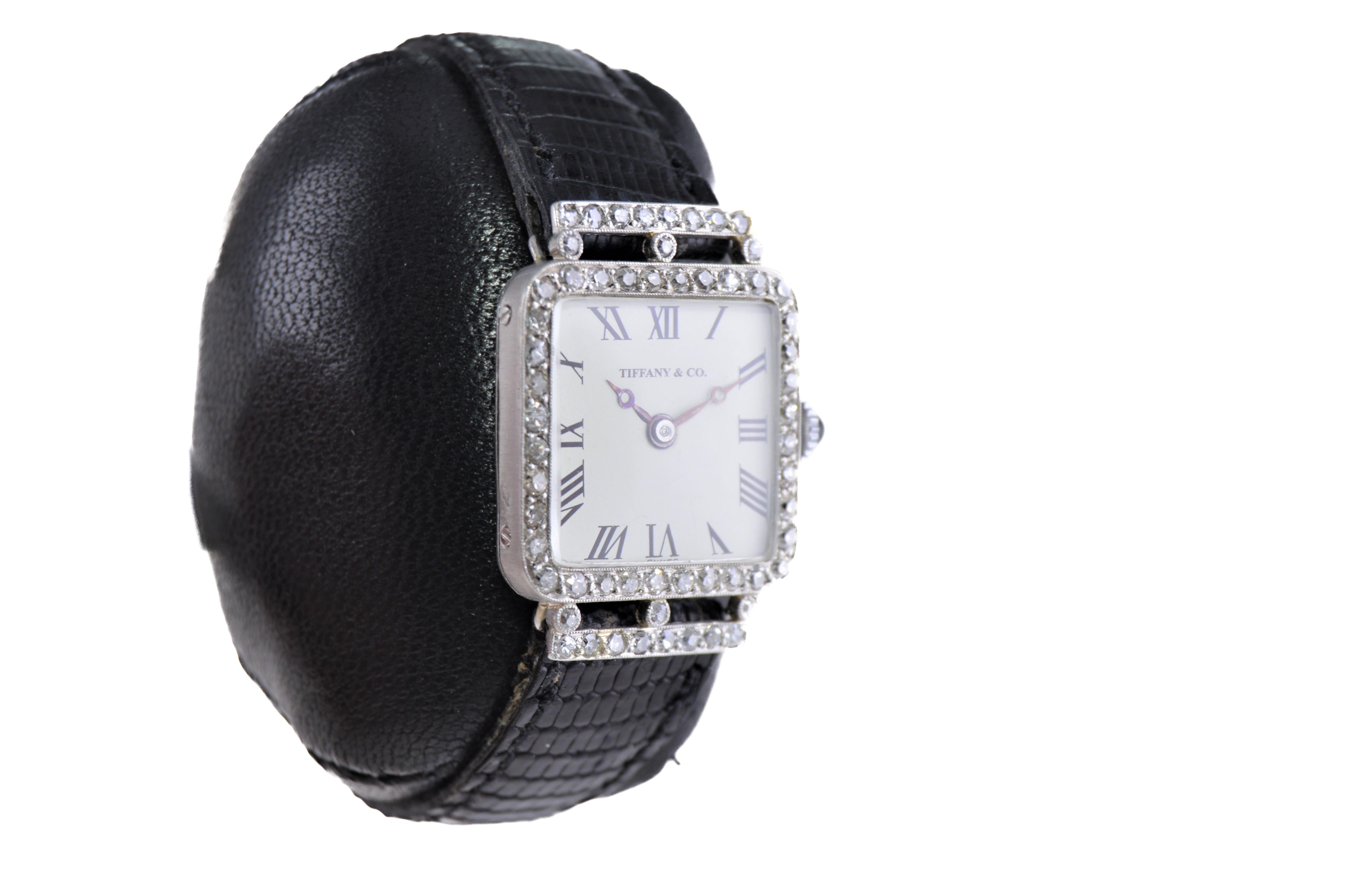Tiffany & Co. Platinum Art Deco Ladies Diamond Dress Watch, 1920s 1