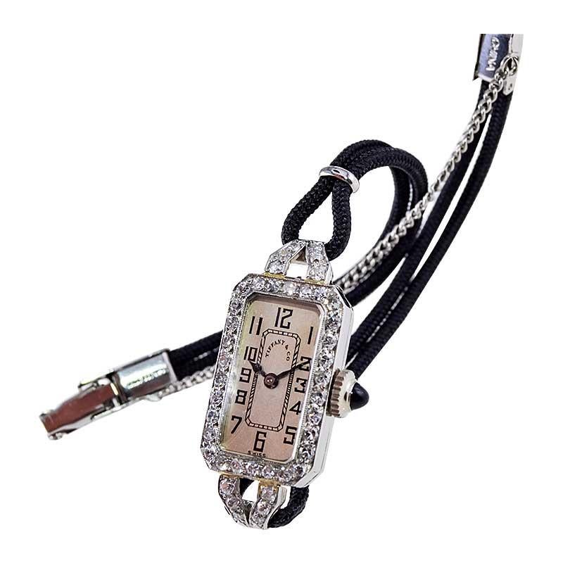 Tiffany & Co. Platinum Art Deco Ladies Diamond Dress Watch with Geneva Seal 1920 In Excellent Condition In Long Beach, CA