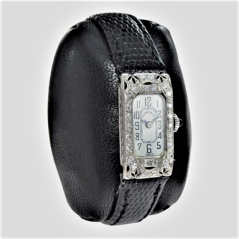 Tiffany & Co. Platinum Art Deco Ladies Dress Watch circa 1930s Handmade In Excellent Condition In Long Beach, CA