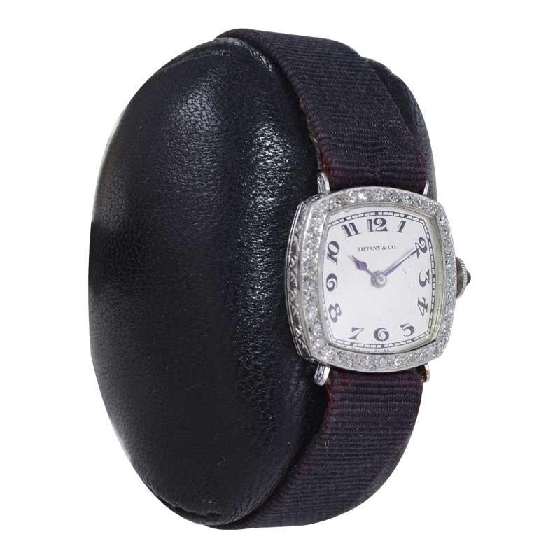 Tiffany & Co. Platinum Art Deco Ladies Evening Watch Hand Made, circa 1930's In Excellent Condition In Long Beach, CA