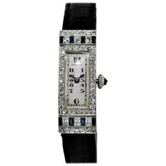 Tiffany & Co. Platinum Art Deco Watch Set with Diamonds and Sapphires circa 1920