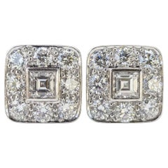Tiffany & Co. Platinum Asscher Cut Diamond Halo Stud Earrings