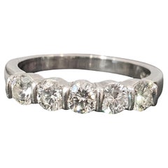 Tiffany
Co. Platinum Bar Set 5 round Diamond Wedding Band Ring 1.05ct sz 6.75