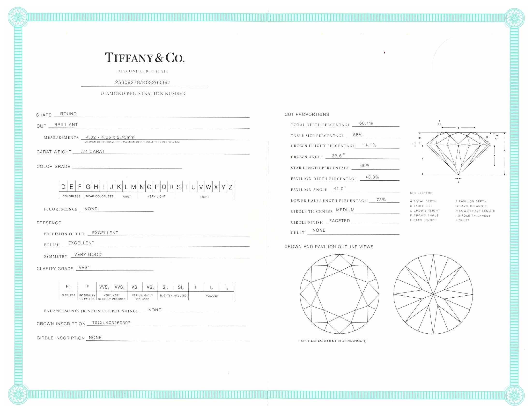 Tiffany & Co. Platinum Bezel Diamond Engagement Ring 0.24 Cts IVVS1 4