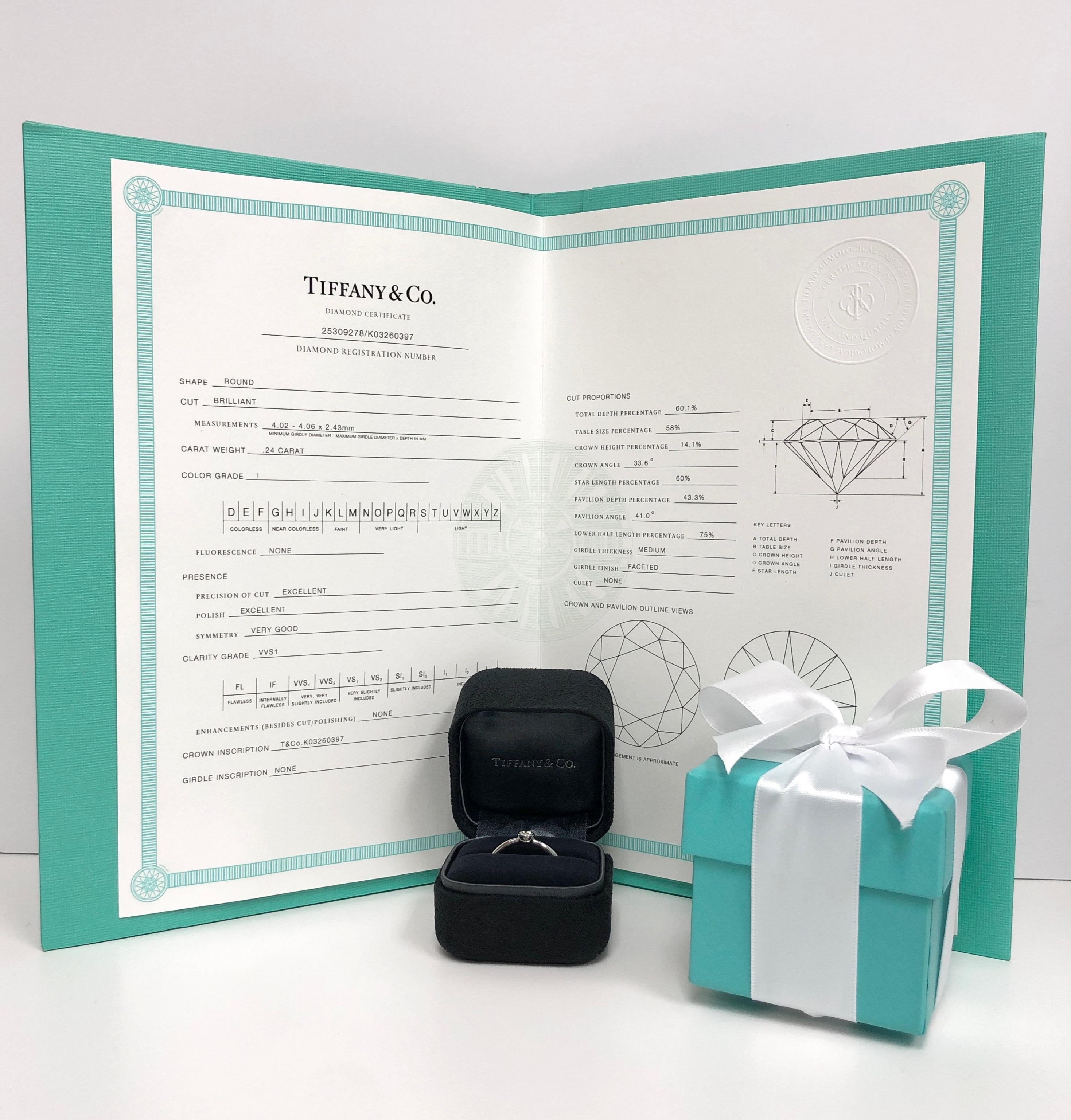 Tiffany & Co. Platinum Bezel Diamond Engagement Ring 0.24 Cts IVVS1 2