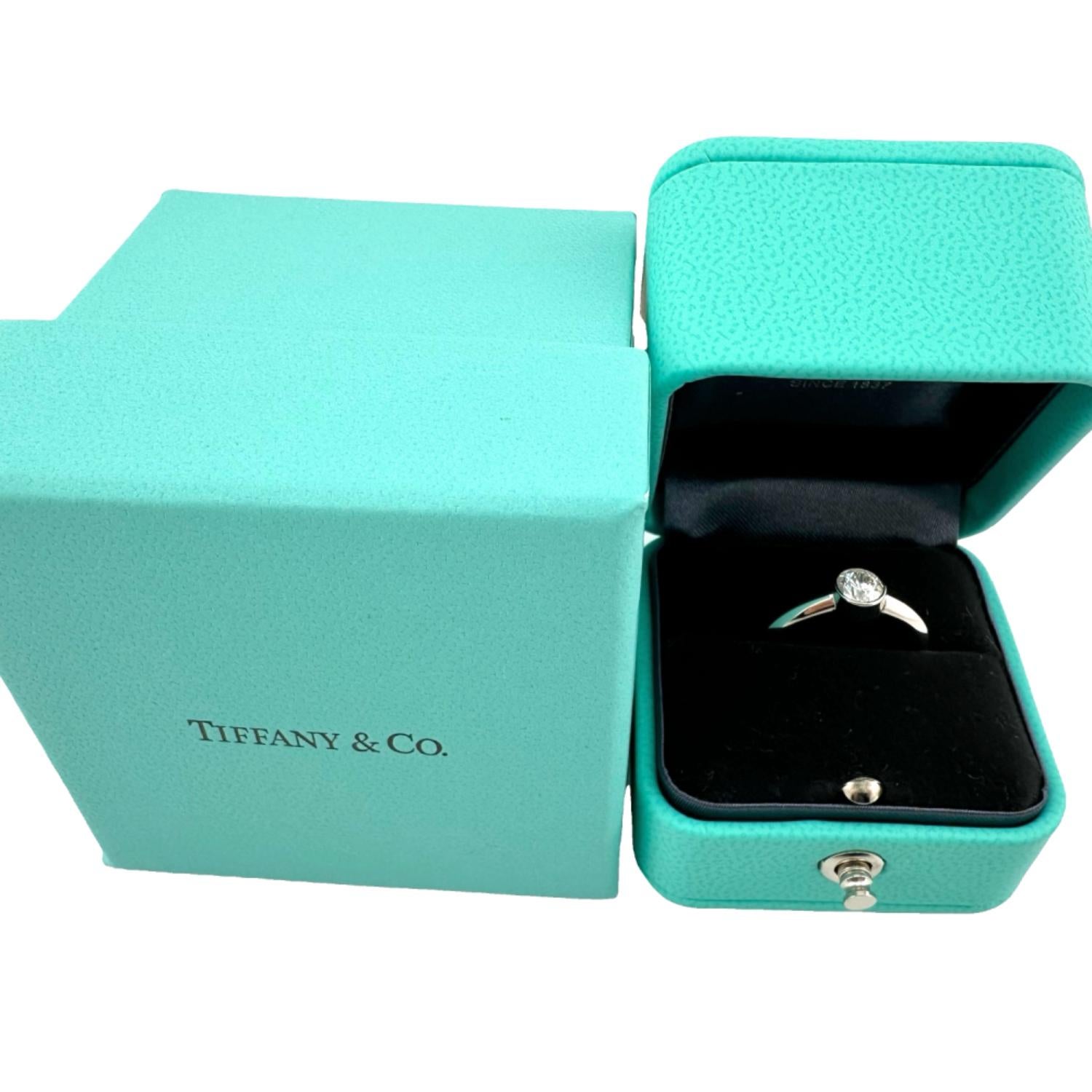 Tiffany & Co Platinum Bezet Diamond Engagement Ring Round 0.57ct F VS1 Bezel Set For Sale 5