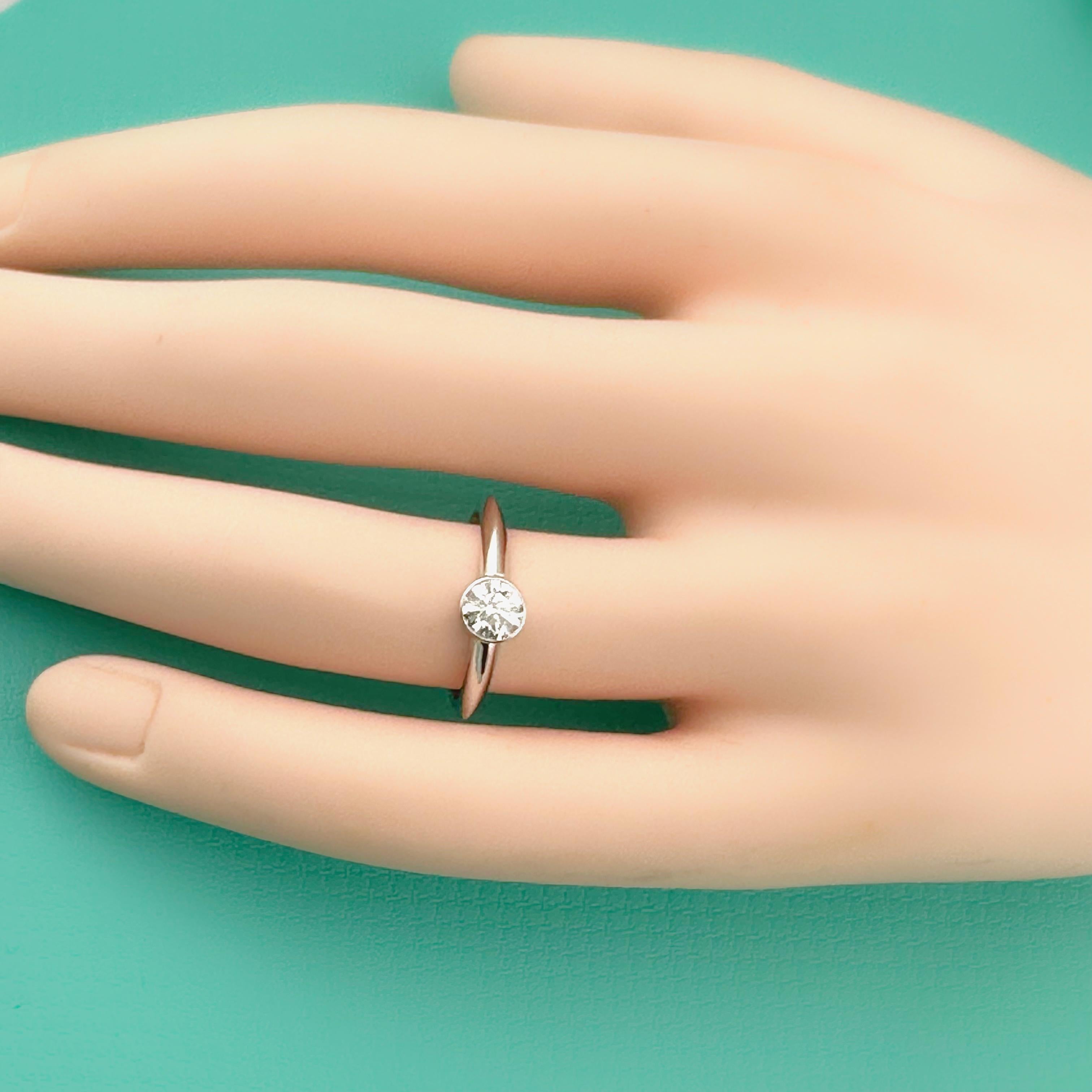 Tiffany & Co Platinum Bezet Diamond Engagement Ring Round 0.57ct F VS1 Bezel Set For Sale 9