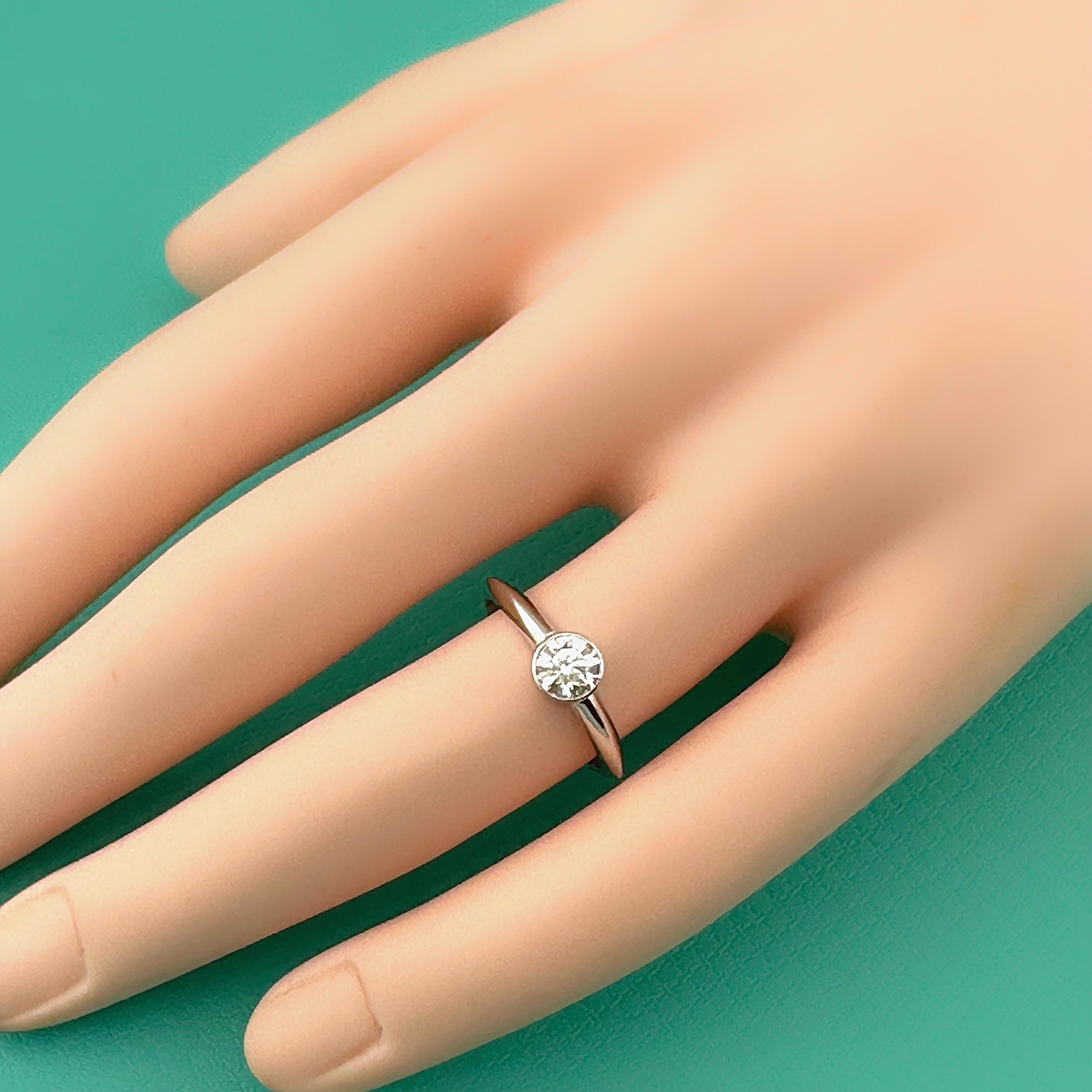 Tiffany & Co Platinum Bezet Diamond Engagement Ring Round 0.57ct F VS1 Bezel Set For Sale 10