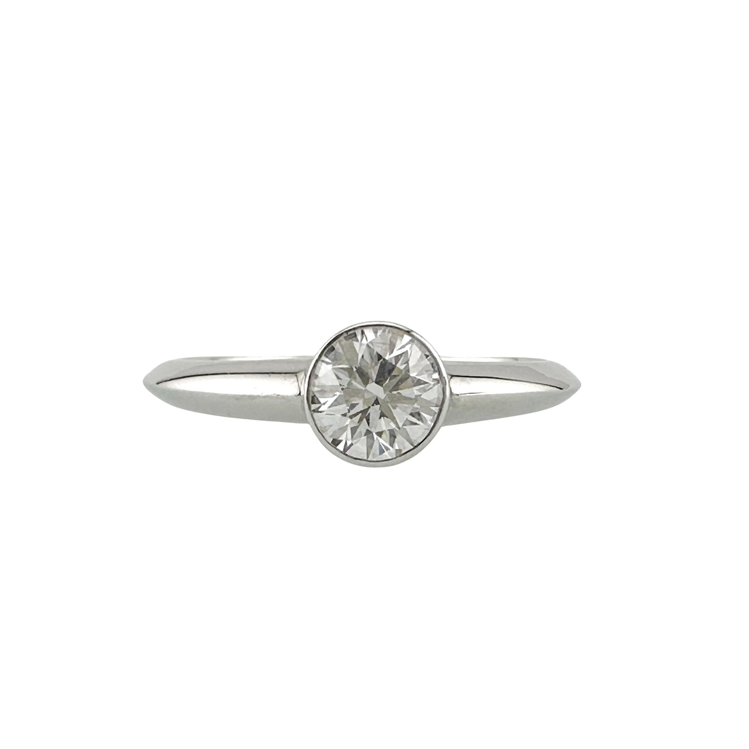 Tiffany & Co Platinum Bezet Diamond Engagement Ring Round 0.57ct F VS1 Bezel Set For Sale 14