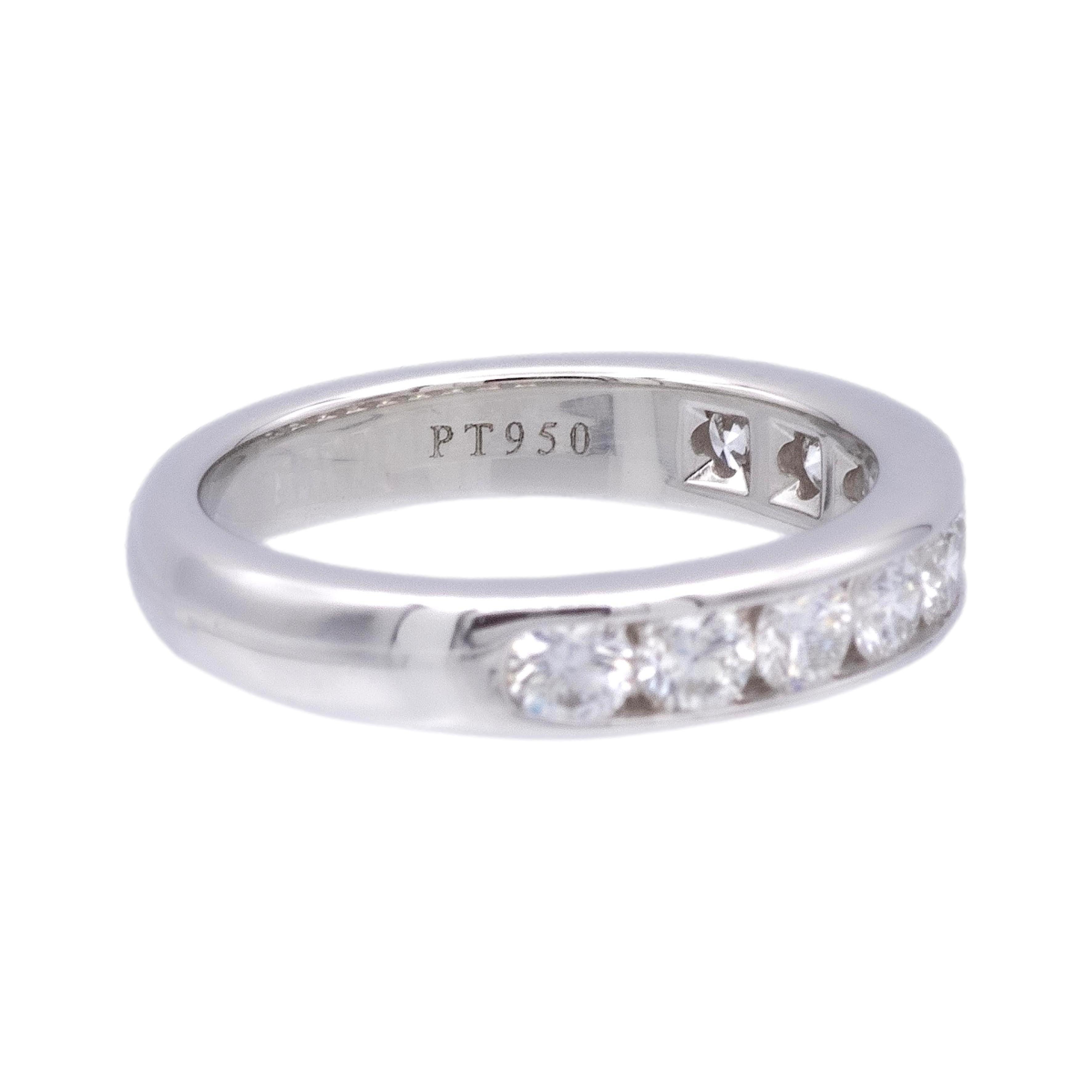 Round Cut Tiffany & Co. Platinum Channel-Set 9 Stone Round Diamond .81ct Band Ring 3.9 mm For Sale