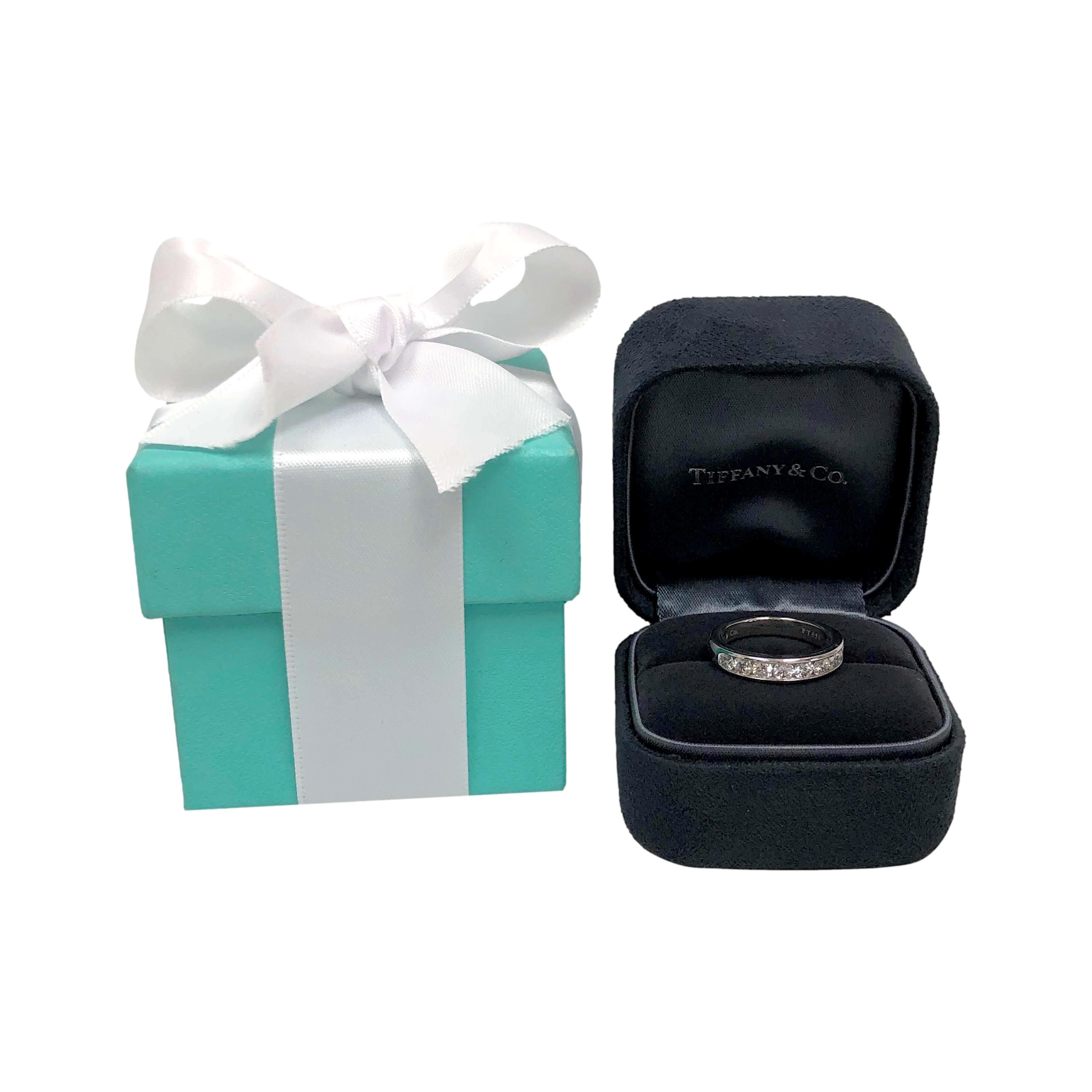 Women's Tiffany & Co. Platinum Channel-Set 9 Stone Round Diamond .81ct Band Ring 3.9 mm For Sale
