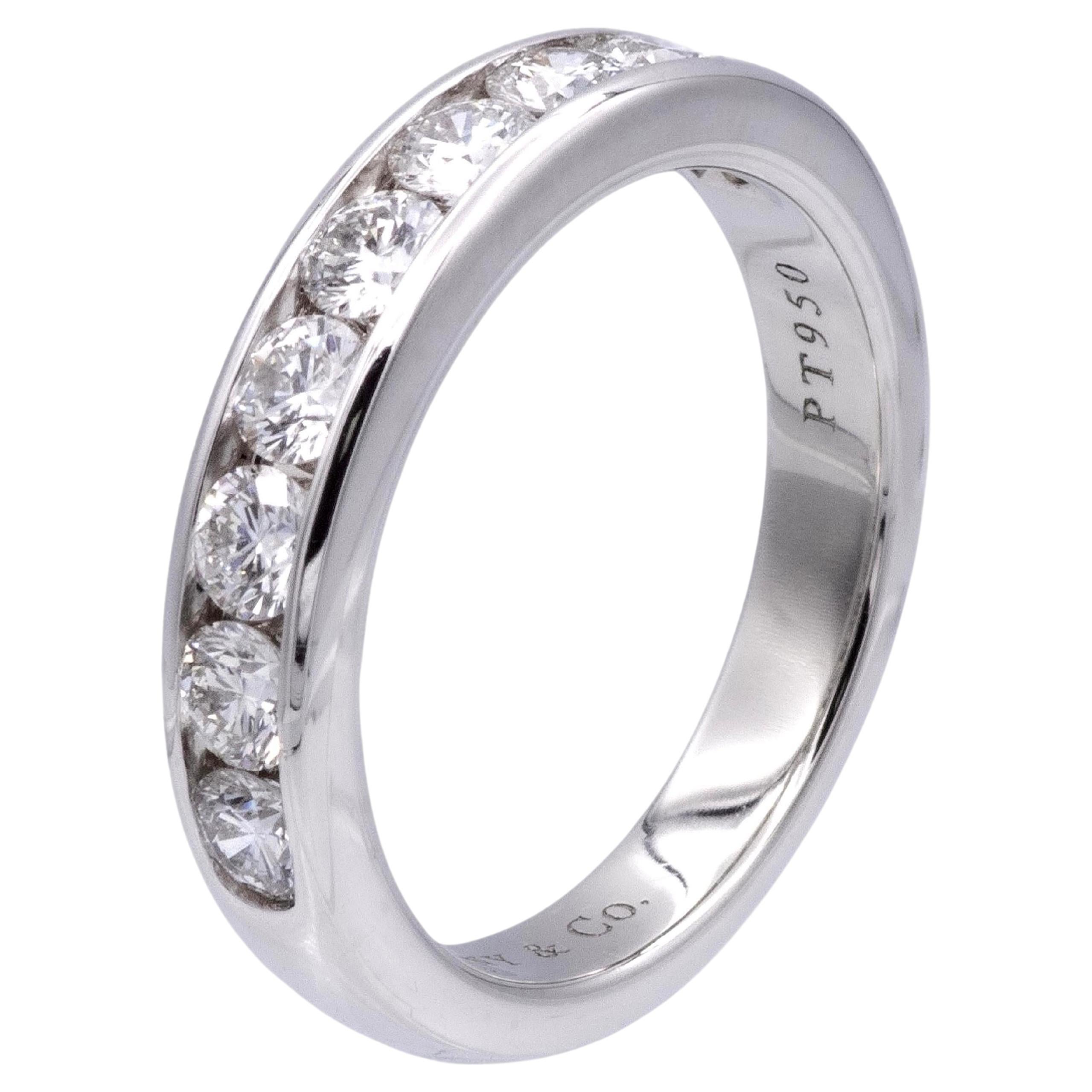 Tiffany & Co. Platinum Channel-Set 9 Stone Round Diamond .81ct Band Ring 3.9 mm For Sale