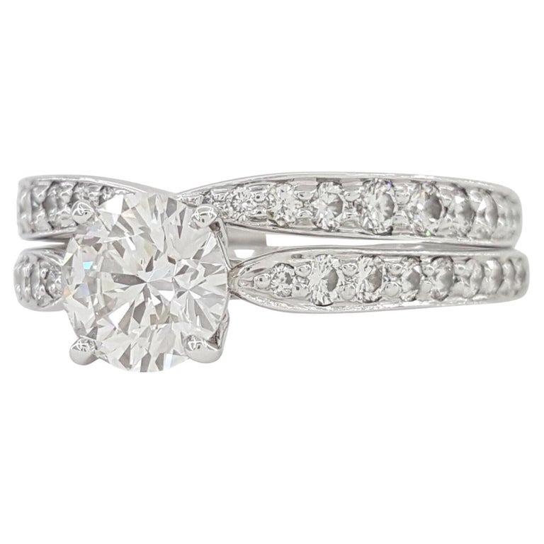 Round Cut Tiffany & Co. Platinum Channel-Set Diamond Engagement Ring and Band Set For Sale