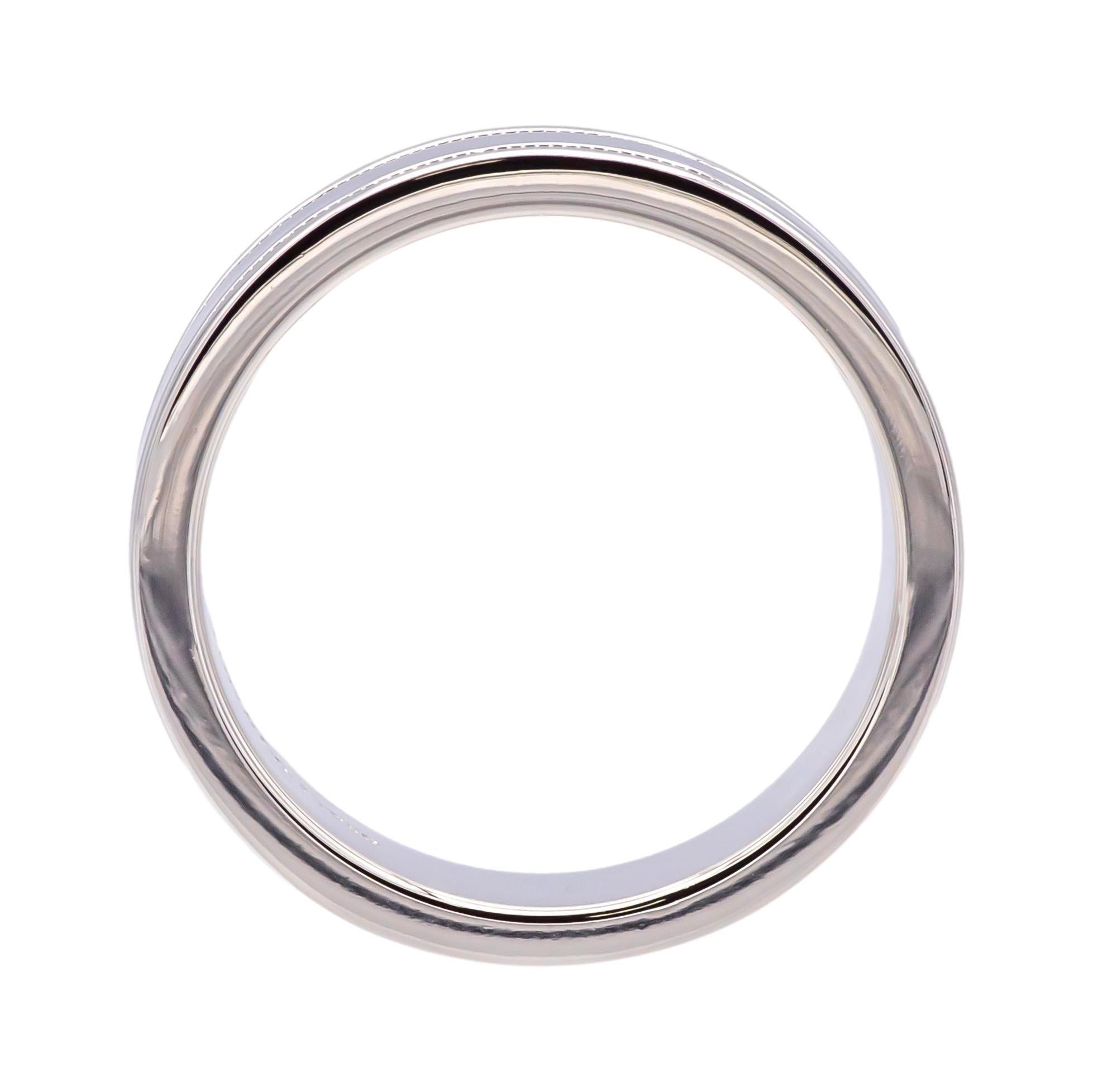 Tiffany & Co. Platinum Classic Double Milgrain Men’s Band Ring, 6mm, Size 7.5 In Excellent Condition In New York, NY