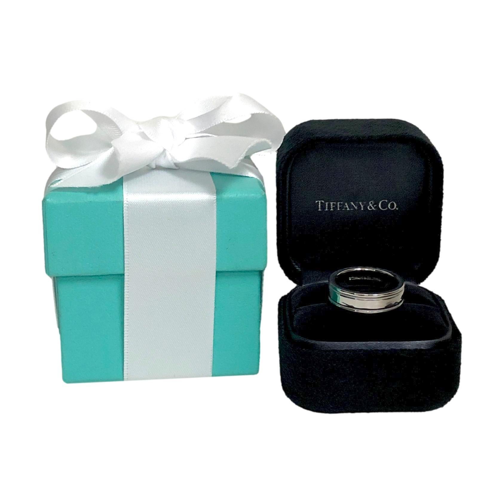 Men's Tiffany & Co. Platinum Classic Double Milgrain Men’s Band Ring, 6mm, Size 7.5