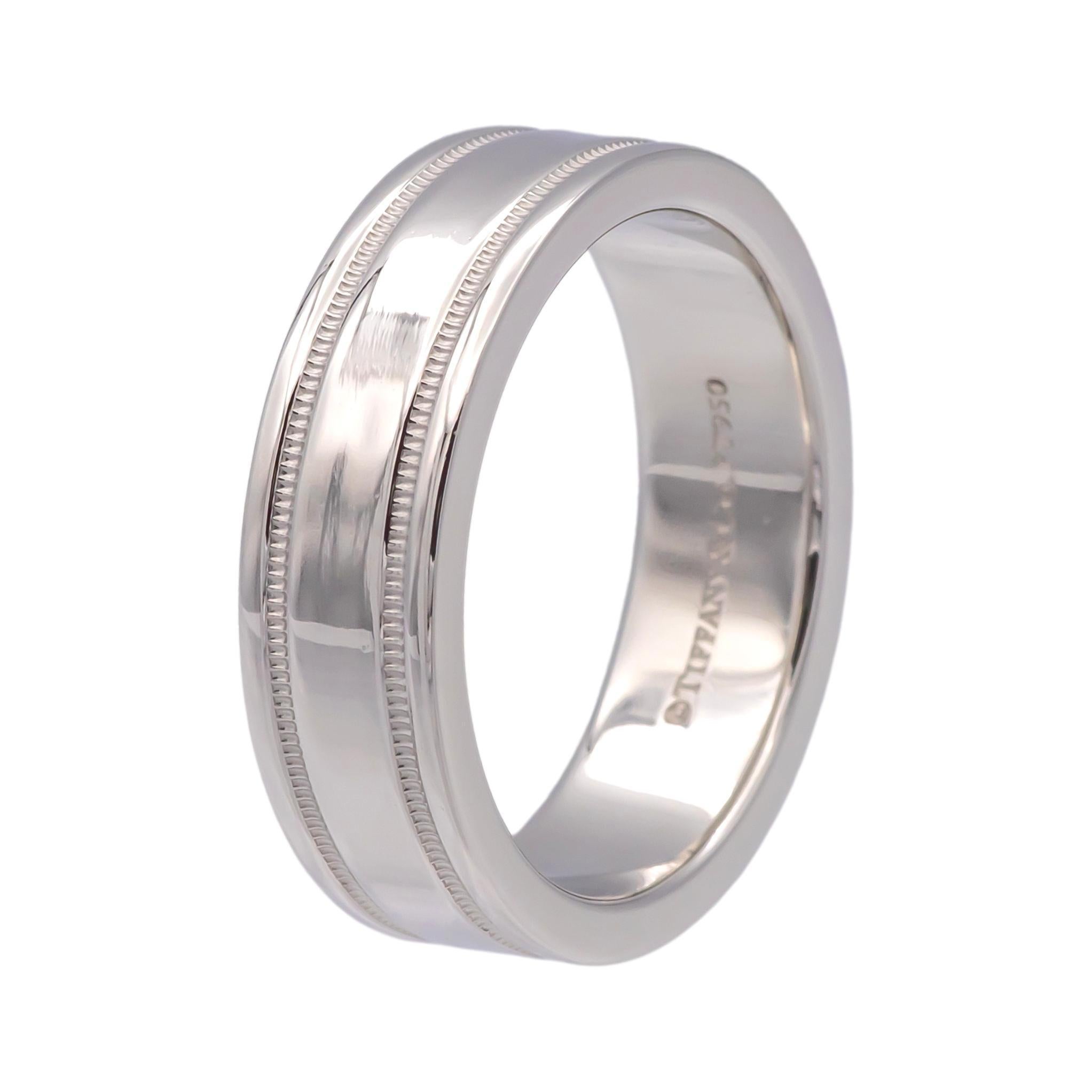 Tiffany & Co. Platinum Classic Double Milgrain Men’s Band Ring, 6mm, Size 8.5 1