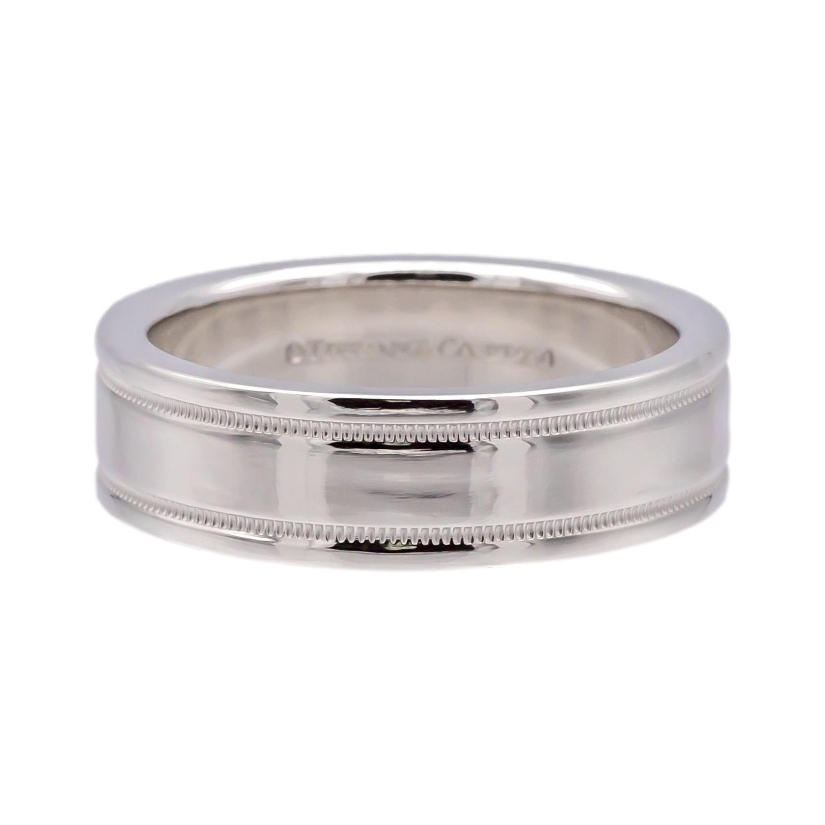Tiffany & Co. Platinum Classic Double Milgrain Men’s Band Ring, 6mm, Size 8.5 3