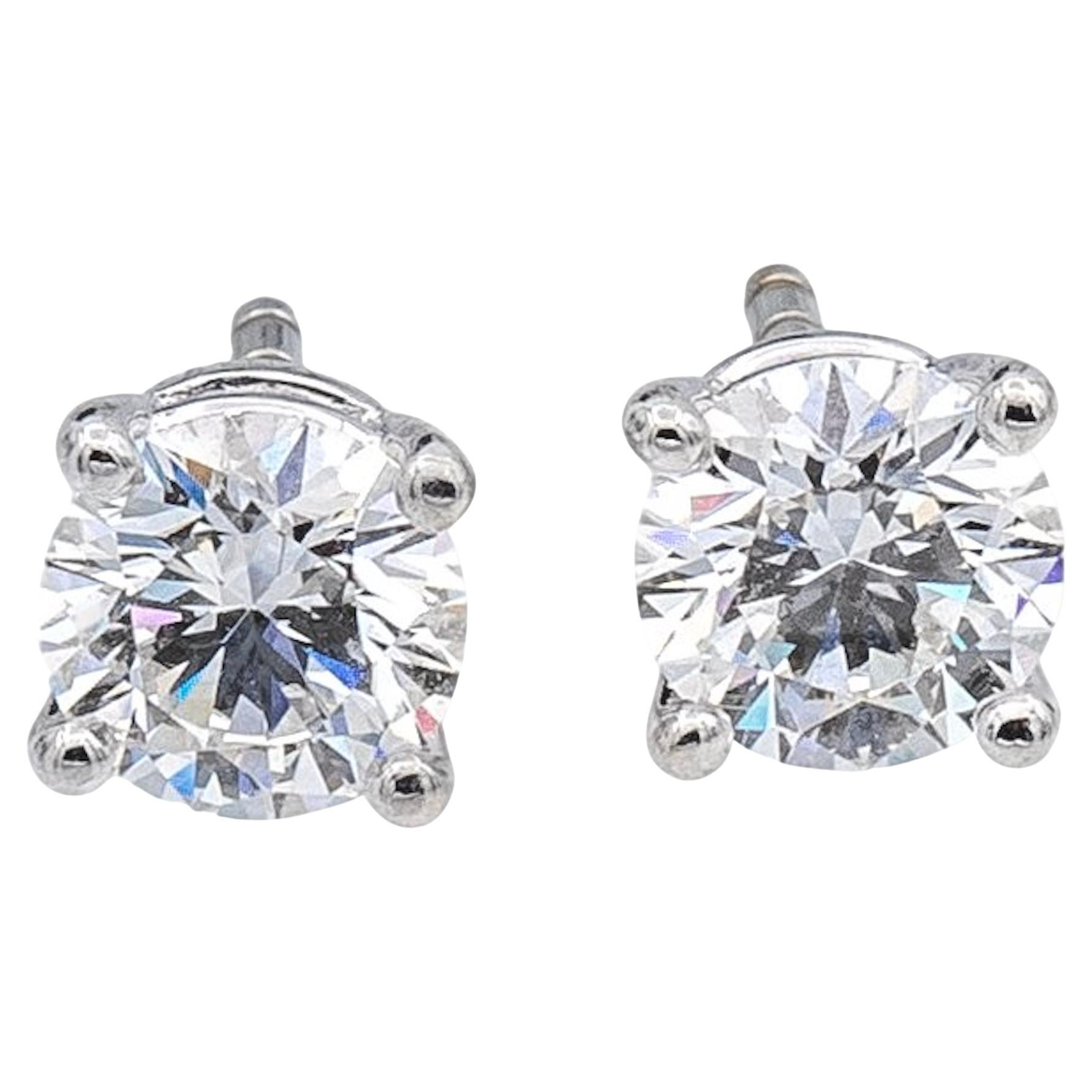 Tiffany & Co. Platinum Classic Round Diamond Stud Earrings 1.42cts Total FVS GIA