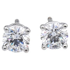 Tiffany & Co. Platinum Classic Round Diamond Stud Earrings 1.42cts Total FVS GIA