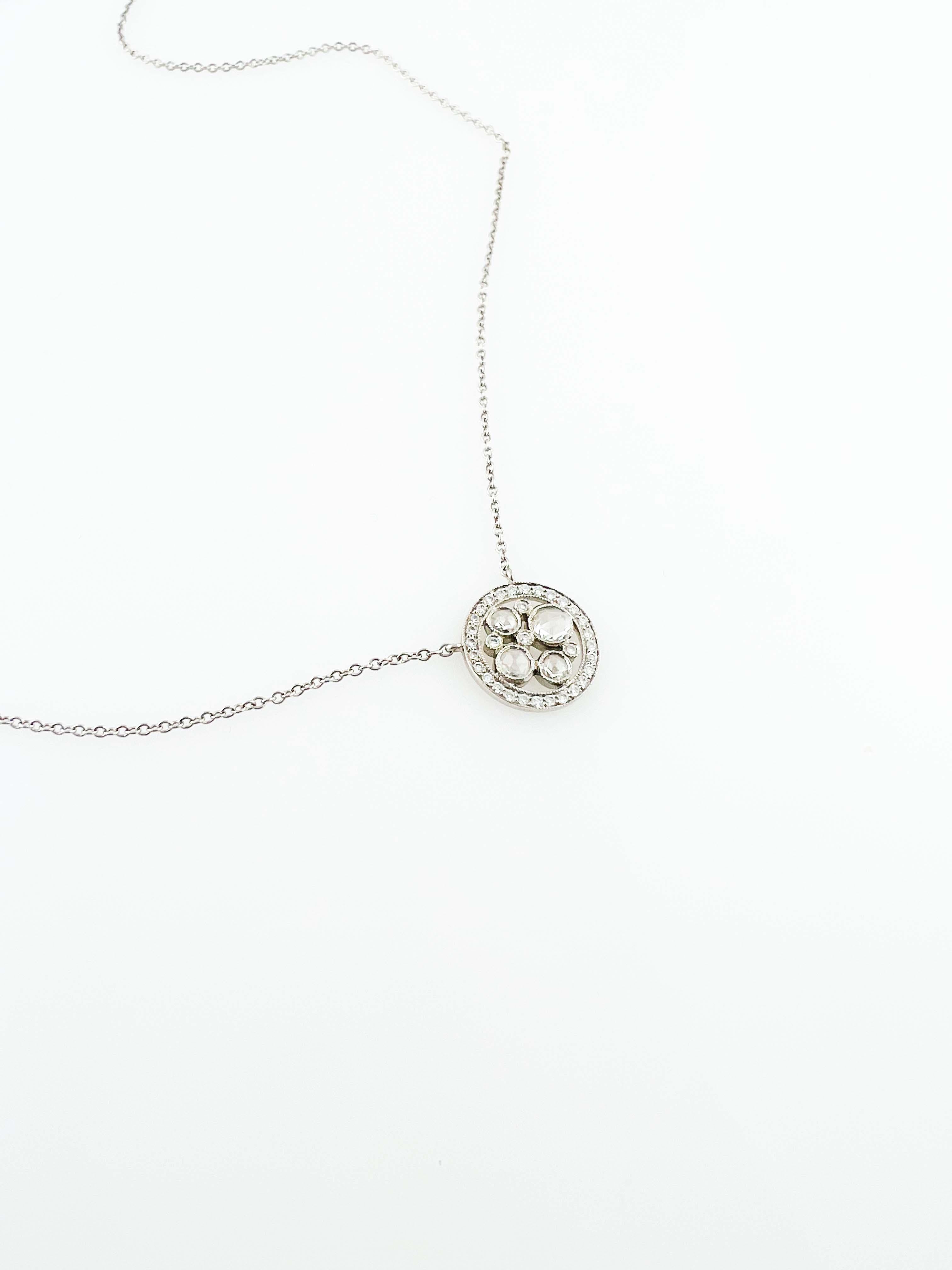 Tiffany & Co. Platinum Cobblestone Rose Cut Diamond Pendant Necklace In Good Condition In Washington Depot, CT