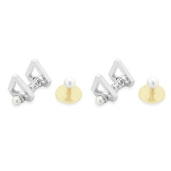Tiffany & Co. Platinum Cufflinks and 18k Yellow Gold 5mm Pearl Studs Tuxedo Set