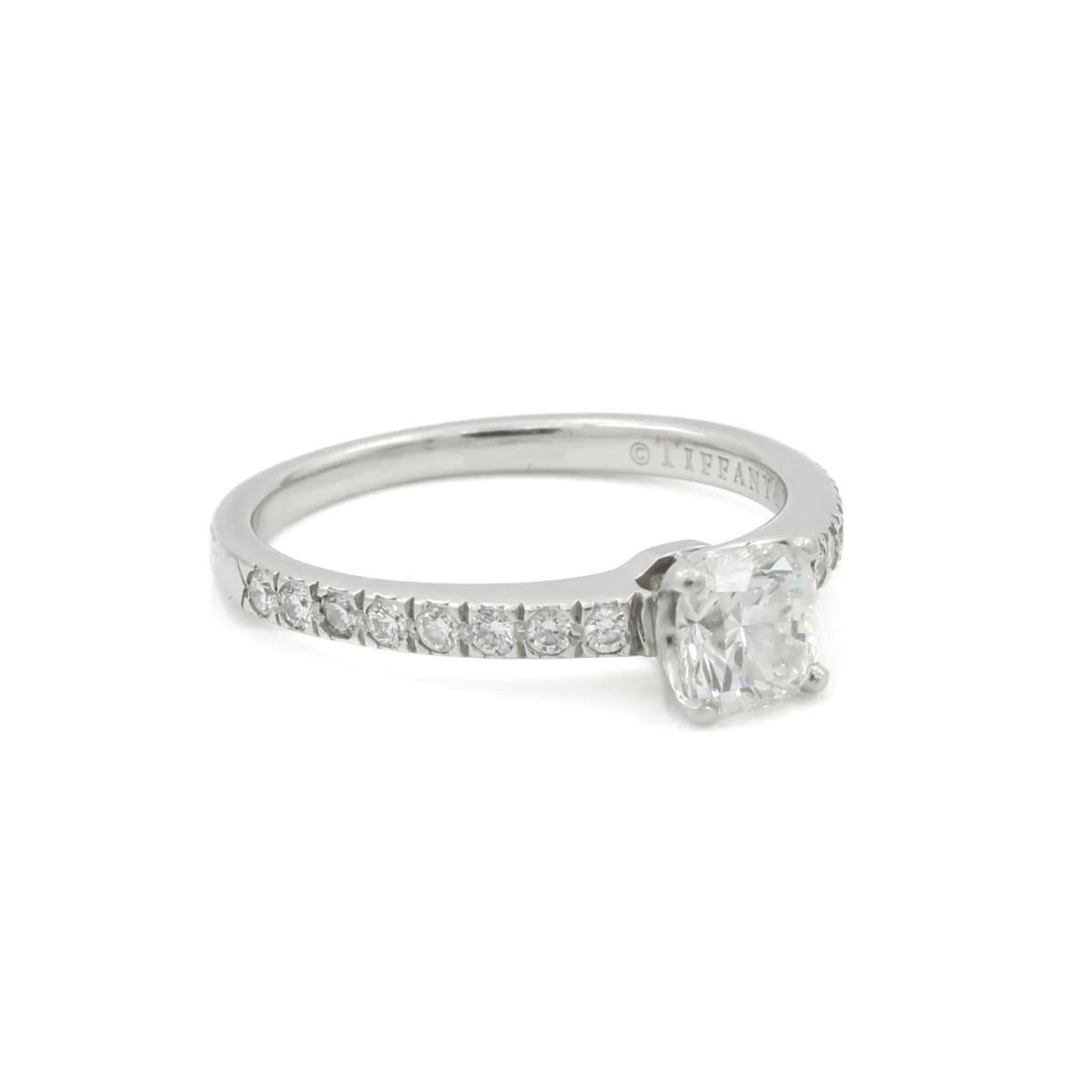 TIFFANY & Co. Platinum Cushion Cut .55ct Diamond Engagement Ring 5.5 In Excellent Condition For Sale In Los Angeles, CA