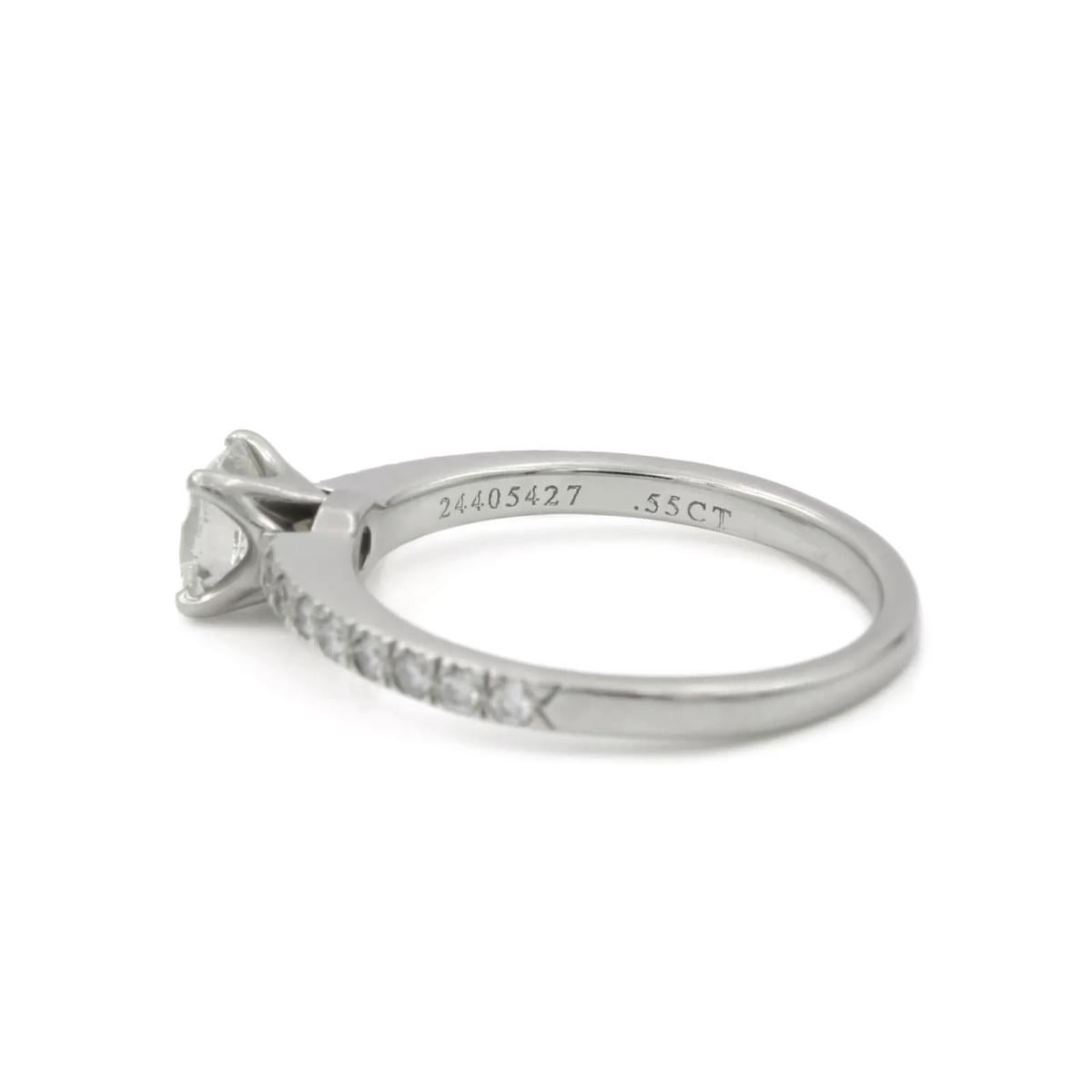 TIFFANY & Co. Platinum Cushion Cut .55ct Diamond Engagement Ring 5.5 For Sale 5