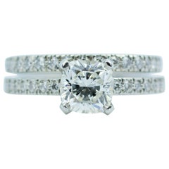 Tiffany & Co. Platinum Cushion Cut Center 1.02CT F-VVS2 Diamond Wedding Set