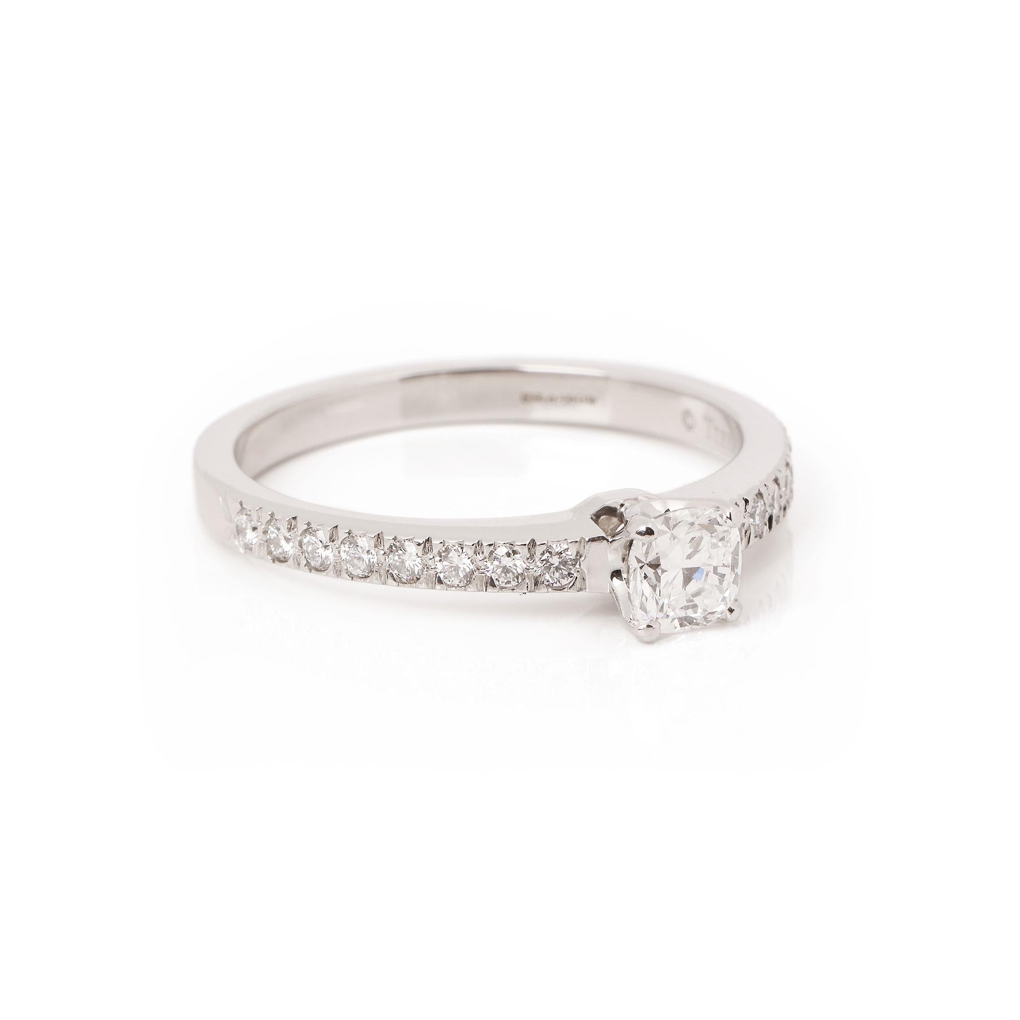 Tiffany & Co. Platinum Cushion Cut Diamond Single Stone Ring  In Excellent Condition In Bishop's Stortford, Hertfordshire