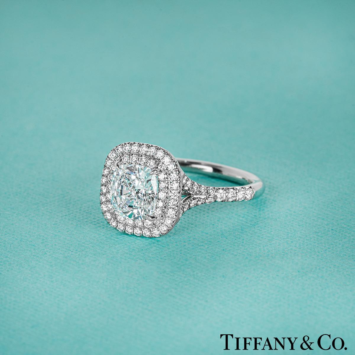 Tiffany & Co. Platinum Cushion Cut Diamond Soleste Ring 1.55ct G/VS1 For Sale 4